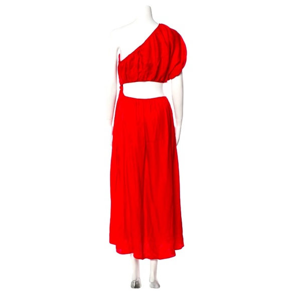 Farm Rio Red One Shoulder Waist Knot Maxi Dress w/ Pocket - Picture 2 of 3
